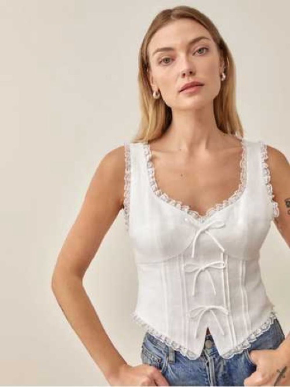 Reformation White Lace-Trim Corset Camisole
